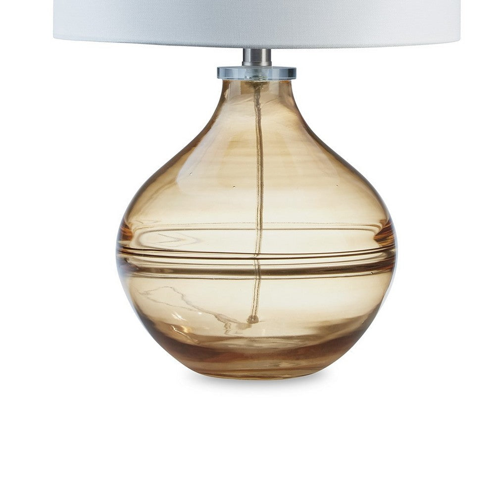 Amie 22 Inch Table Lamp White Drum Shade Drop Amber Glass Base Metal By Casagear Home BM317488