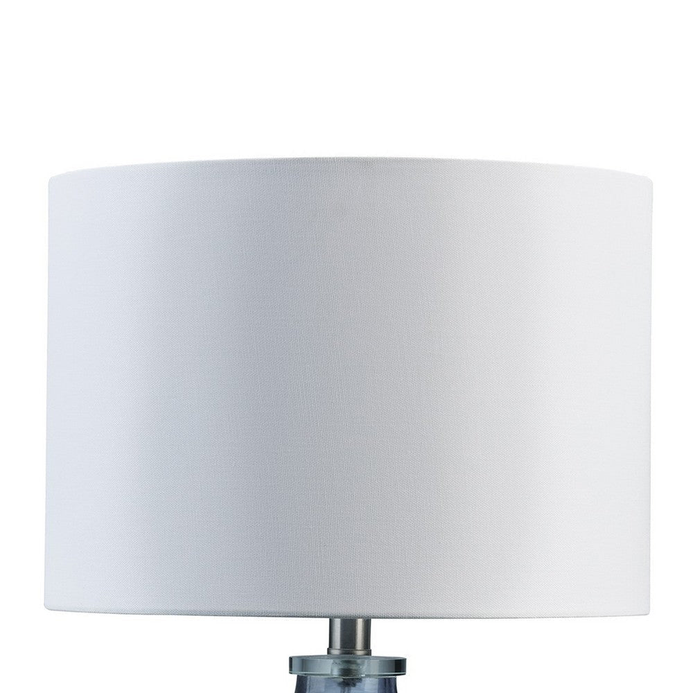 Amie 22 Inch Table Lamp White Drum Shade Drop Style Blue Glass Base Metal By Casagear Home BM317489