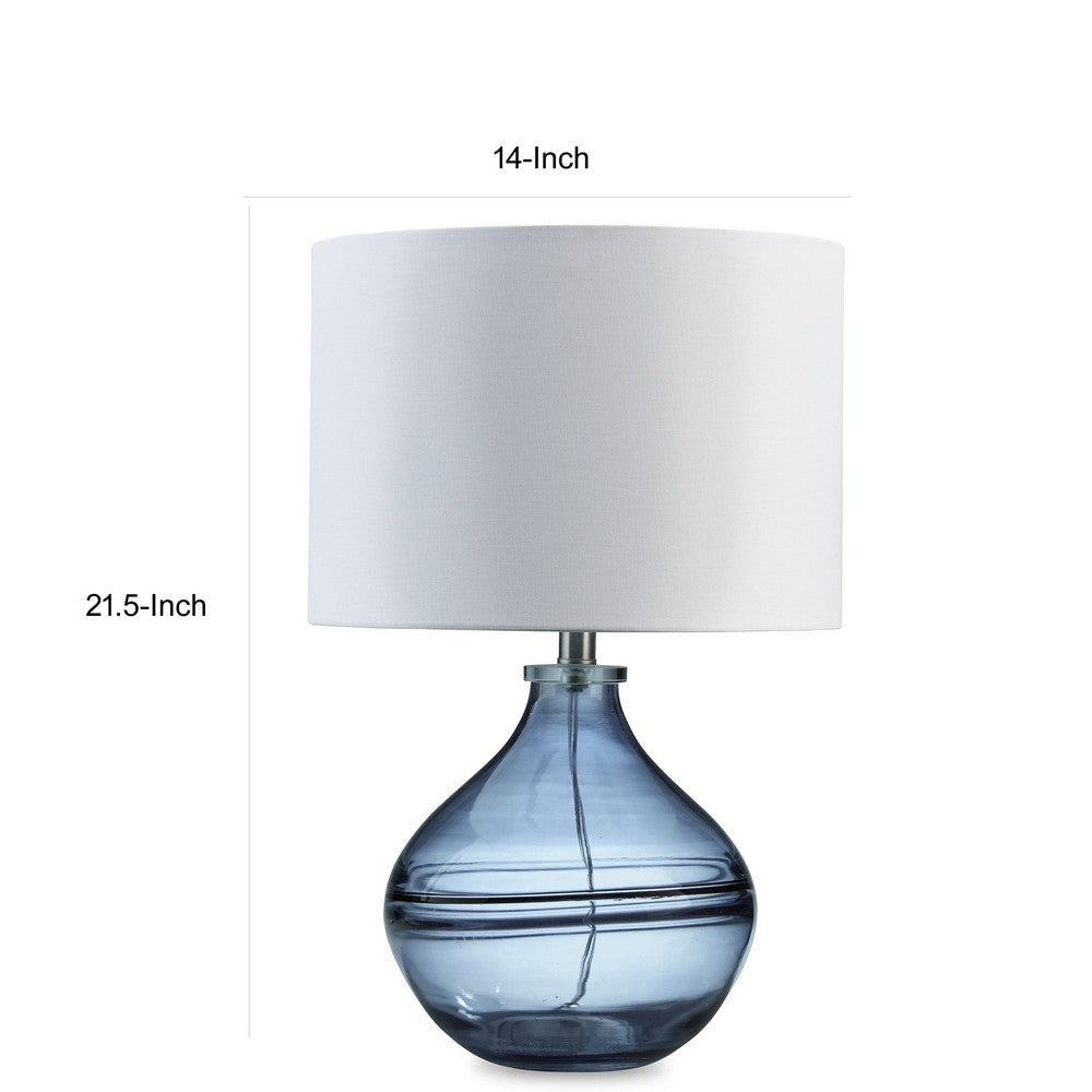 Amie 22 Inch Table Lamp White Drum Shade Drop Style Blue Glass Base Metal By Casagear Home BM317489