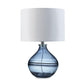 Amie 22 Inch Table Lamp, White Drum Shade Drop Style Blue Glass Base, Metal By Casagear Home