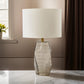 24 Inch Table Lamp Hexagonal Textured Glass Base Drum Shade Gray By Casagear Home BM317490