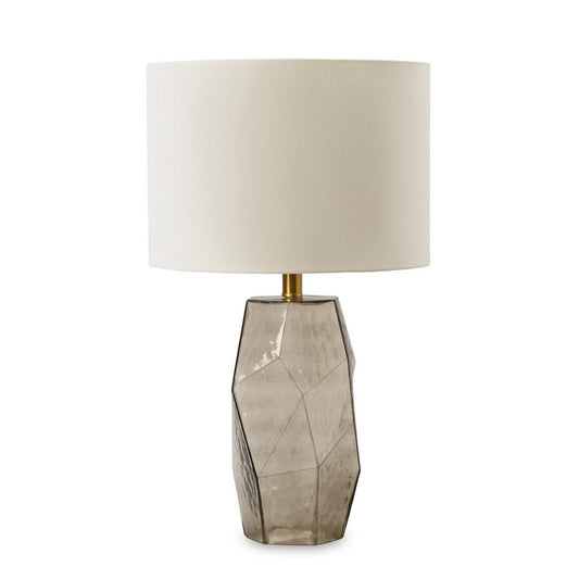 Ashley 24" Table Lamp, Hexagonal Textured Glass, Drum Shade, Gray