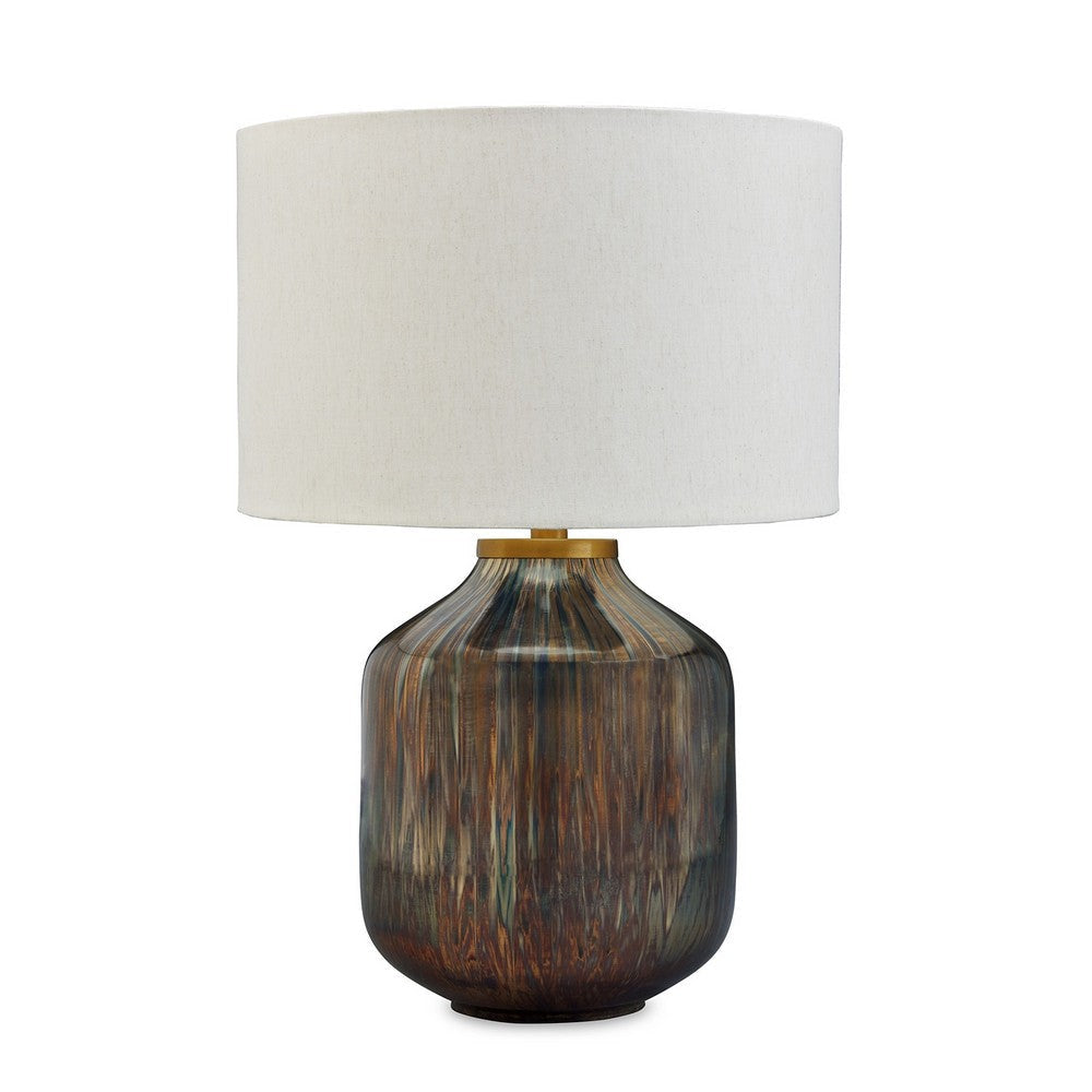 24 Inch Table Lamp Mercury Glass Jar Base White Drum Fabric Shade Black By Casagear Home BM317491