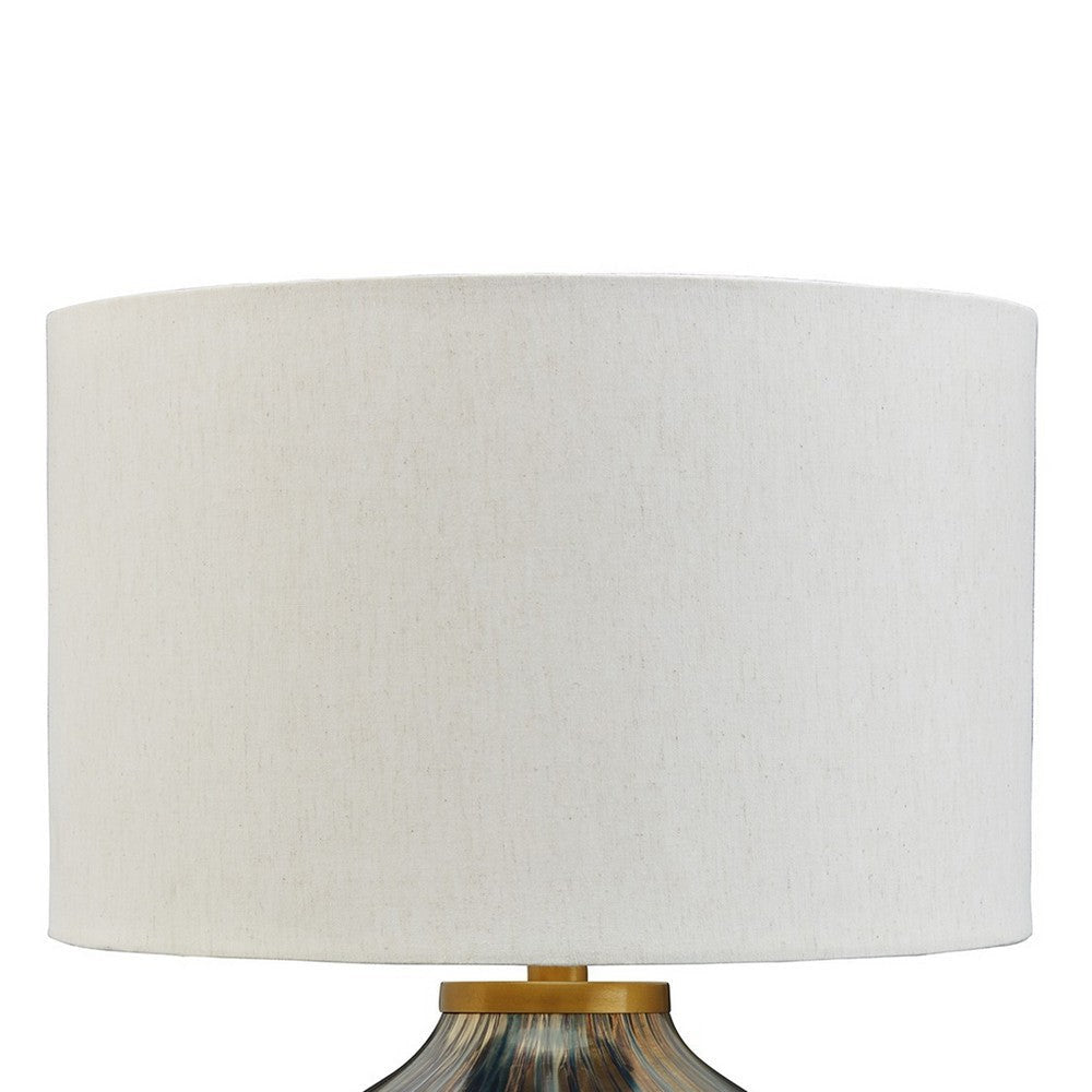 24 Inch Table Lamp Mercury Glass Jar Base White Drum Fabric Shade Black By Casagear Home BM317491