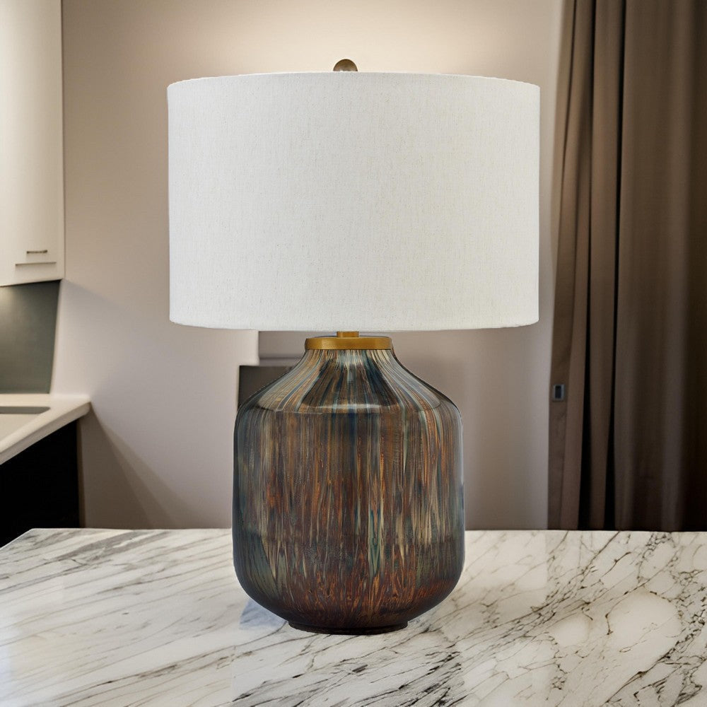 24 Inch Table Lamp Mercury Glass Jar Base White Drum Fabric Shade Black By Casagear Home BM317491