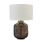 24 Inch Table Lamp, Mercury Glass Jar Base, White Drum Fabric Shade, Black By Casagear Home