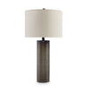 Ashley 28" Table Lamp, Brown Carved Frosted Glass, White Drum Shade