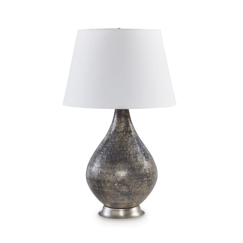 Ashley 28" Table Lamp, Gray Mercury Glass Urn Base, White Shade