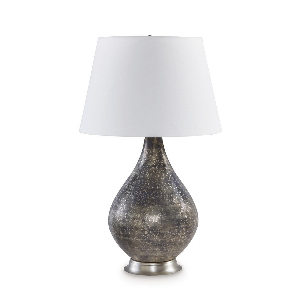 Ashley 28" Table Lamp, Gray Mercury Glass Urn Base, White Shade