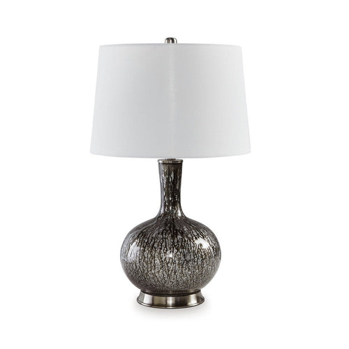 Ashley 26" Table Lamp, Black Glass Base, White Drum Fabric Shade
