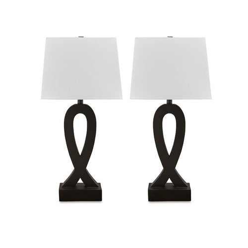 Ashley 29" Table Lamp Set of 2, Black Sculptural Base, Empire Shade