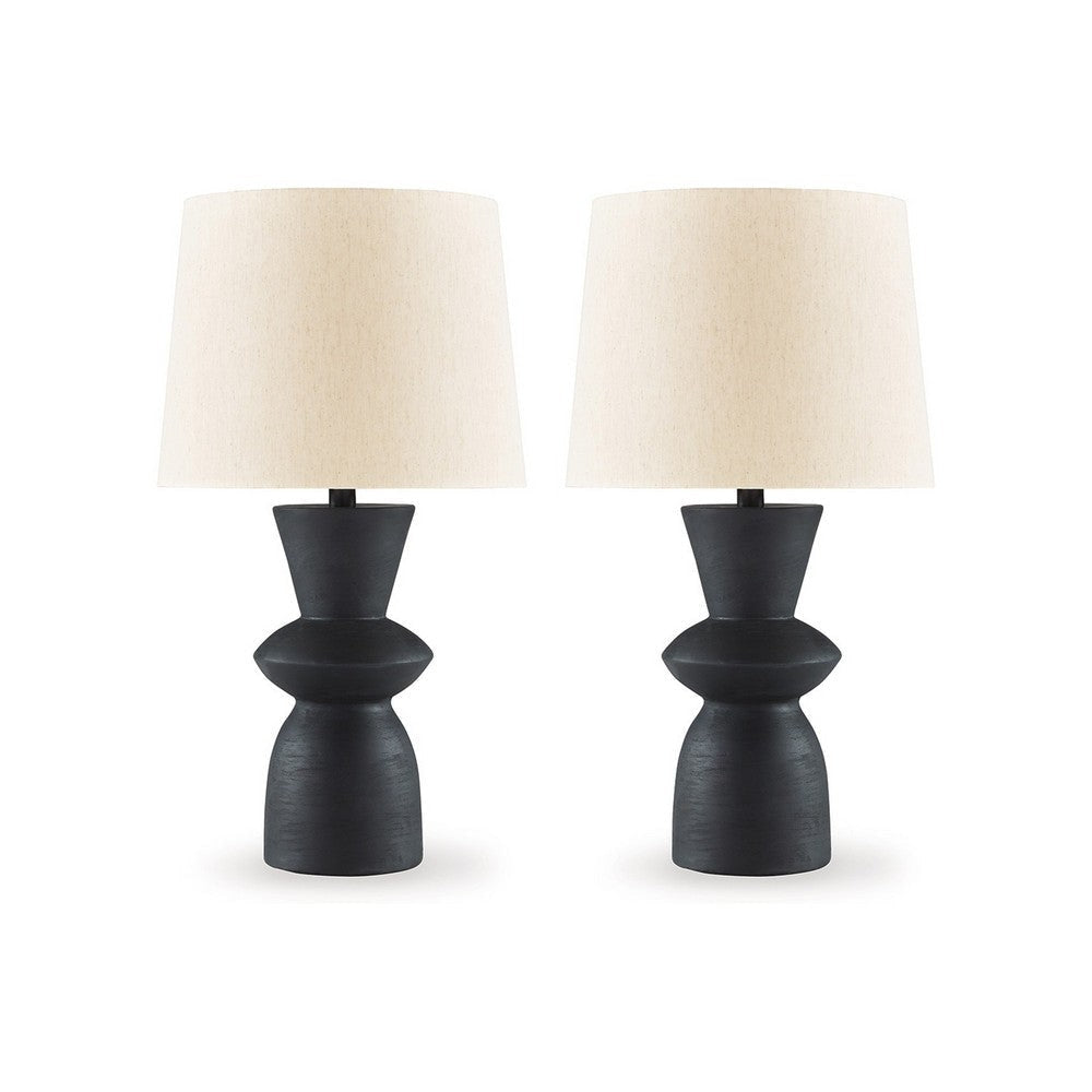 Ashley 25" Table Lamp Set of 2, Black Sculptural Base, Drum Shade