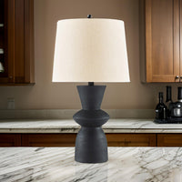 Ashley 25" Table Lamp Set of 2, Black Sculptural Base, Drum Shade