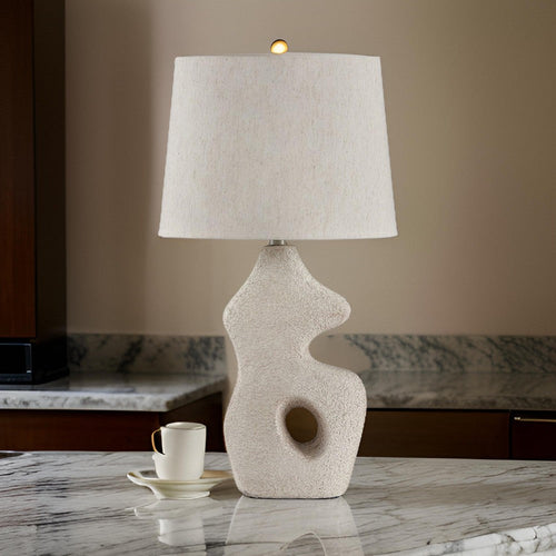 Ashley 26" Table Lamp Set of 2, Beige Sculptural Base, Fabric Shade