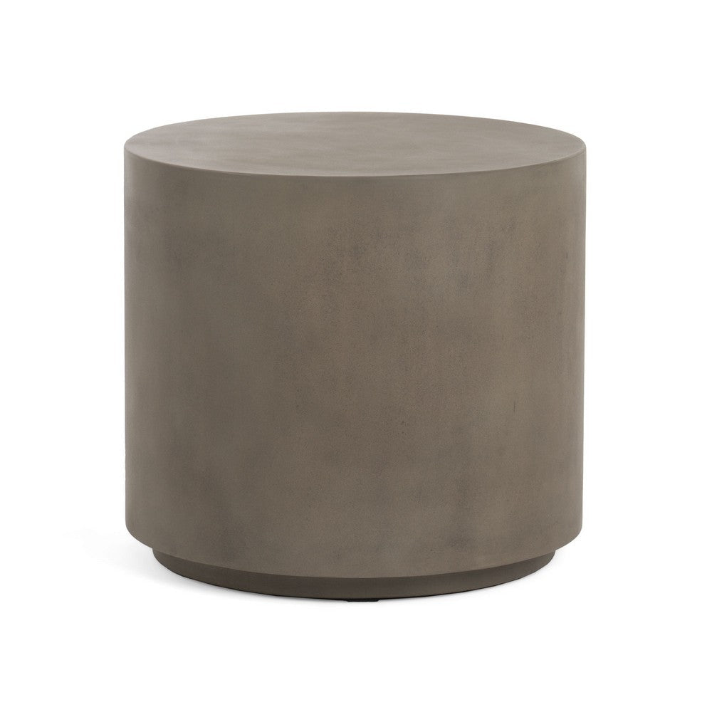 20 Inch Side End Table, Fiber Reinforced Gray Concrete, Modern Round  By Casagear Home