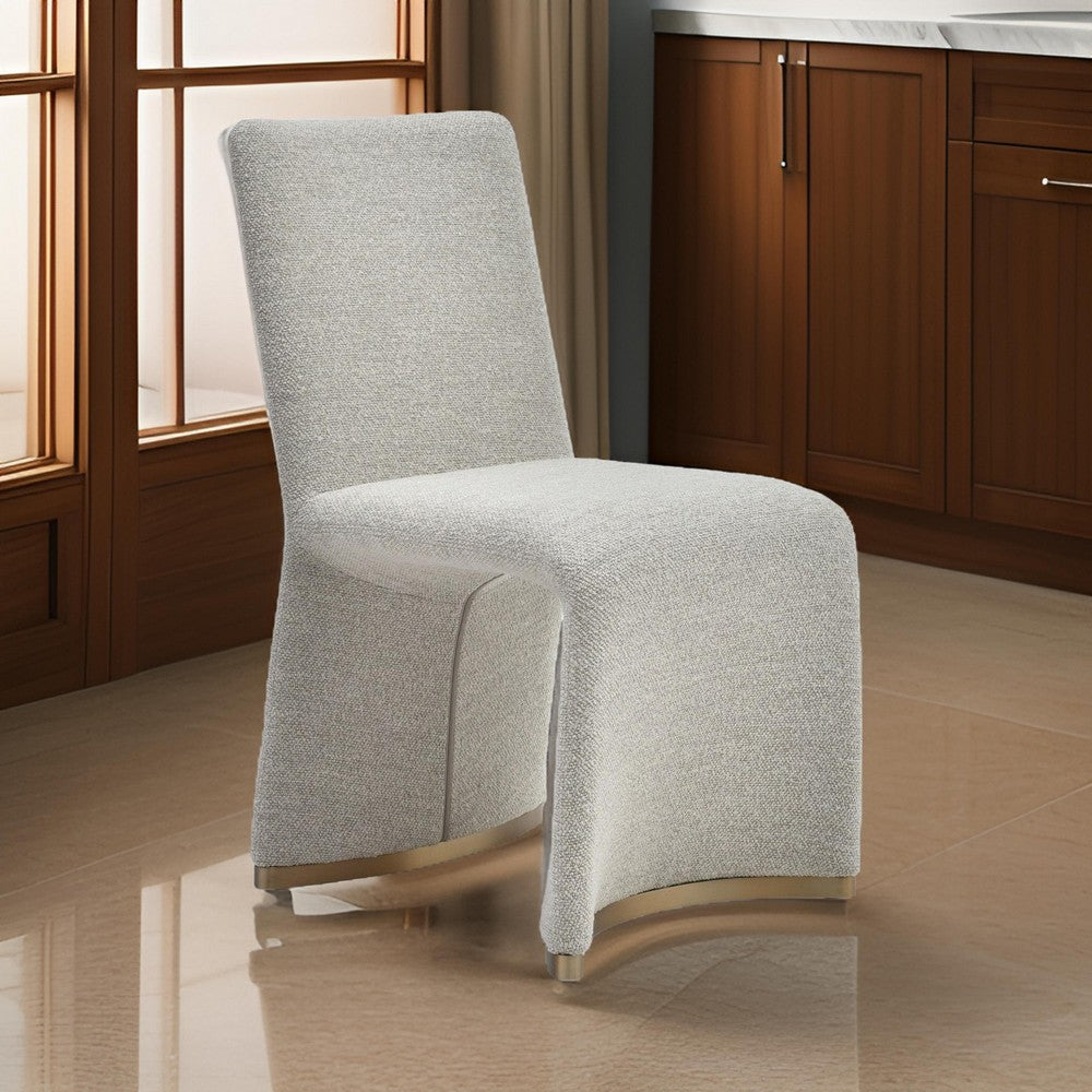 Rox Dining Chair Set of 2, Cushioned Gray Boucle Polyester, Brushed Gold By Casagear Home