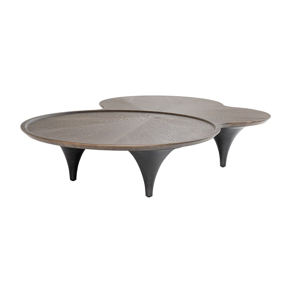 64 Inch Coffee Table, Free Form Irregular Top, Modern Dark Ash Brown By Casagear Home