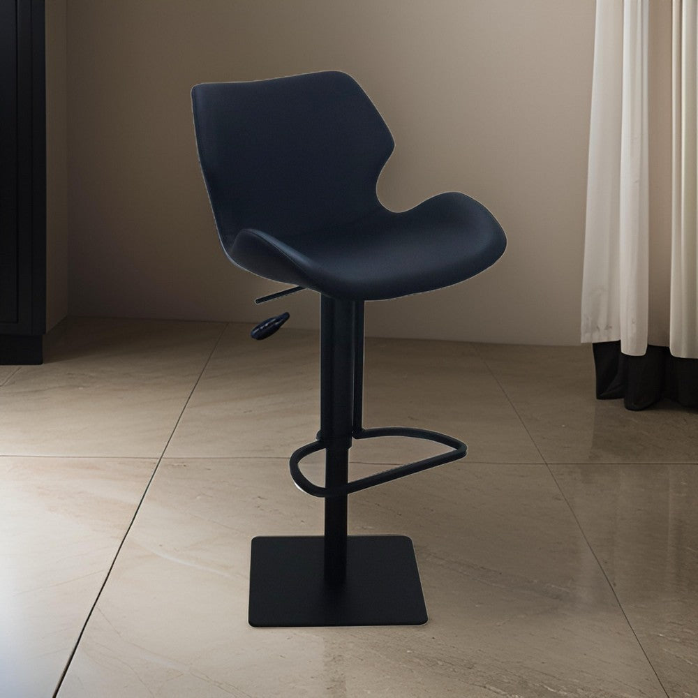Barstool Chair, Adjustable 21-31 Inch Swivel Black Faux Leather Saddle Seat By Casagear Home