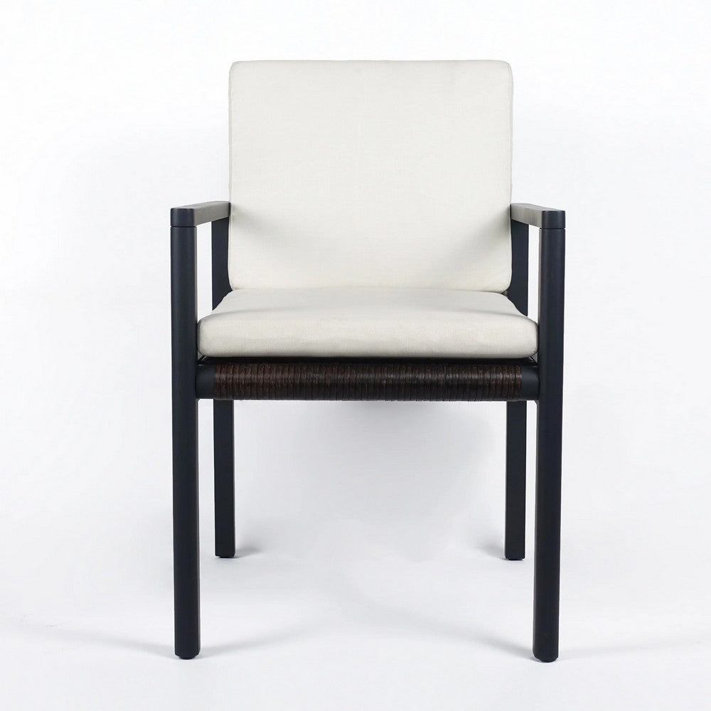 Eni Outdoor Dining Chair Set of 2, Cushioned Seat and Back, White, Black By Casagear Home