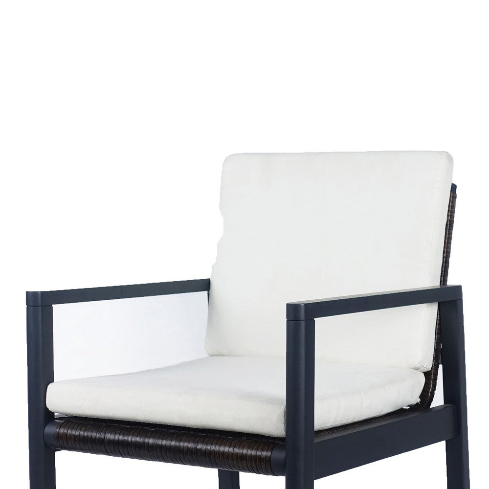 Eni Outdoor Dining Chair Set of 2, Cushioned Seat and Back, White, Black By Casagear Home