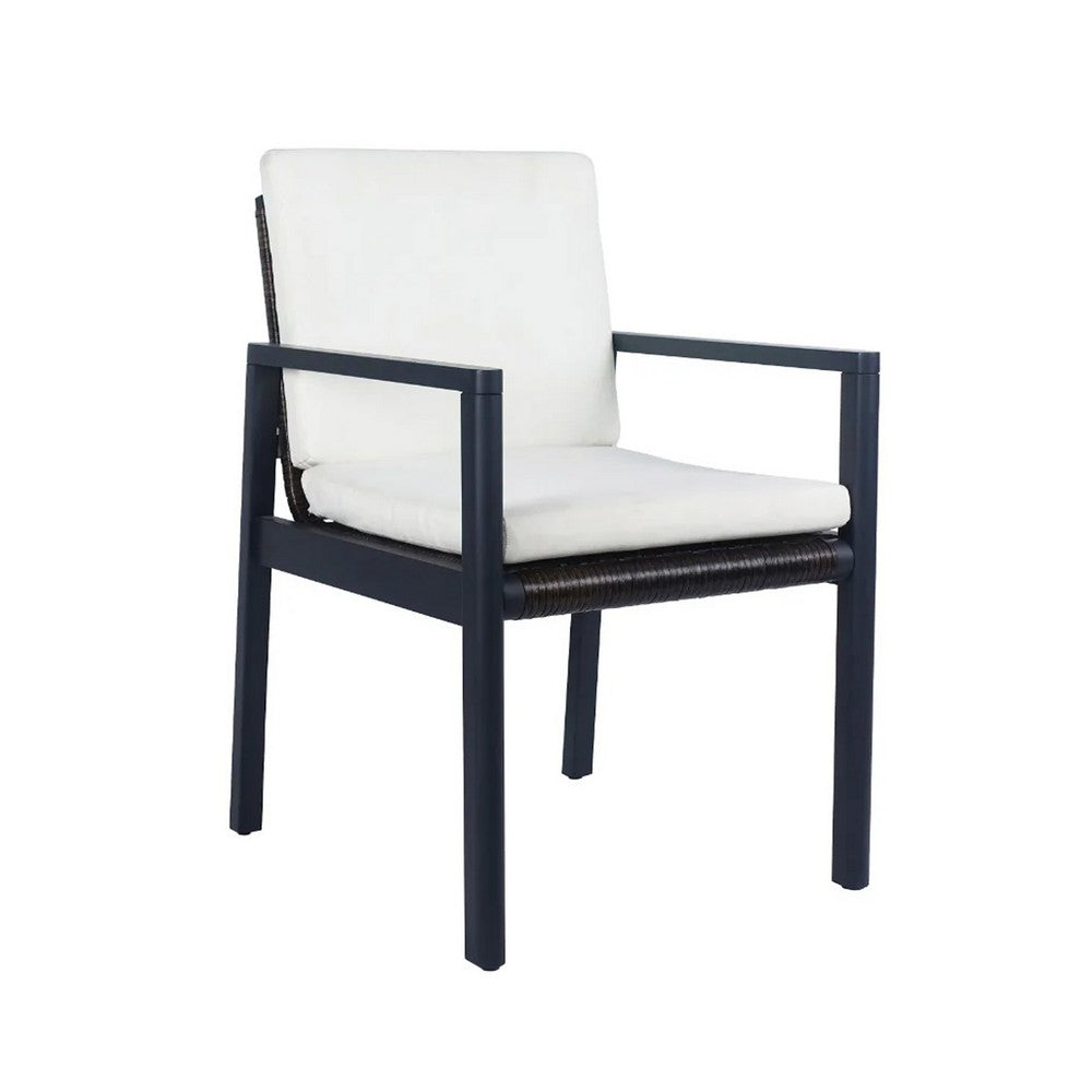 Eni Outdoor Dining Chair Set of 2, Cushioned Seat and Back, White, Black By Casagear Home