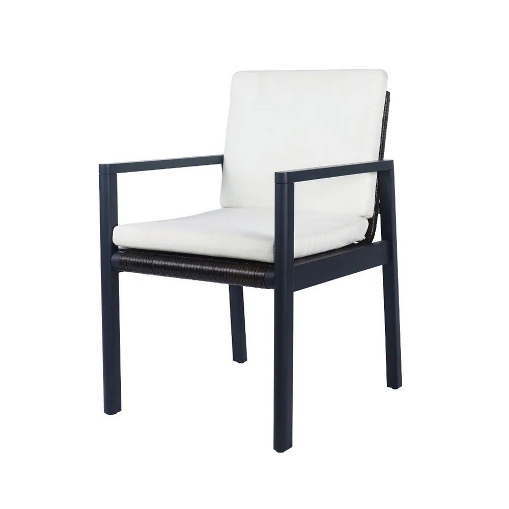 Eni Outdoor Dining Chair Set of 2, Cushioned Seat and Back, White, Black By Casagear Home
