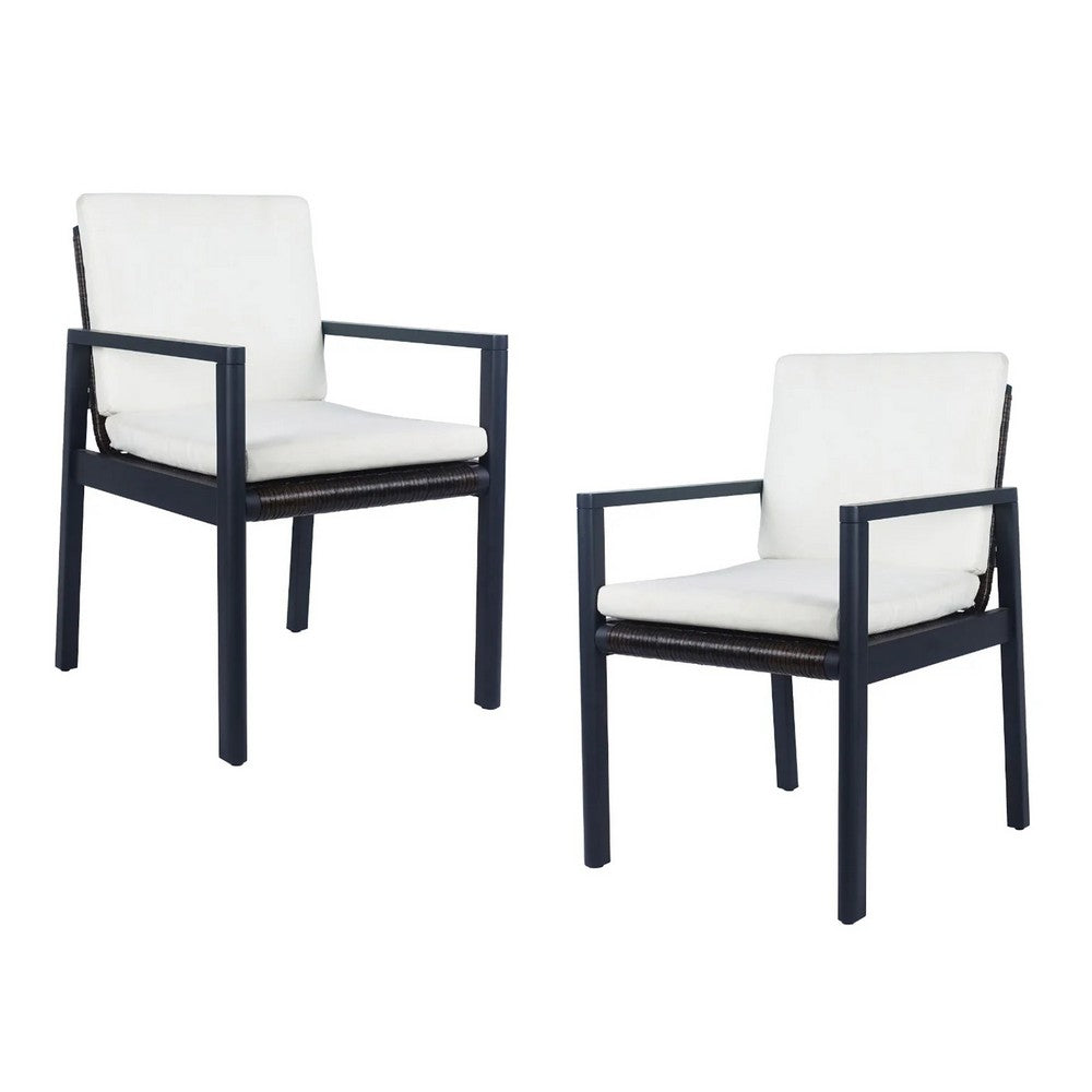 Eni Outdoor Dining Chair Set of 2, Cushioned Seat and Back, White, Black By Casagear Home