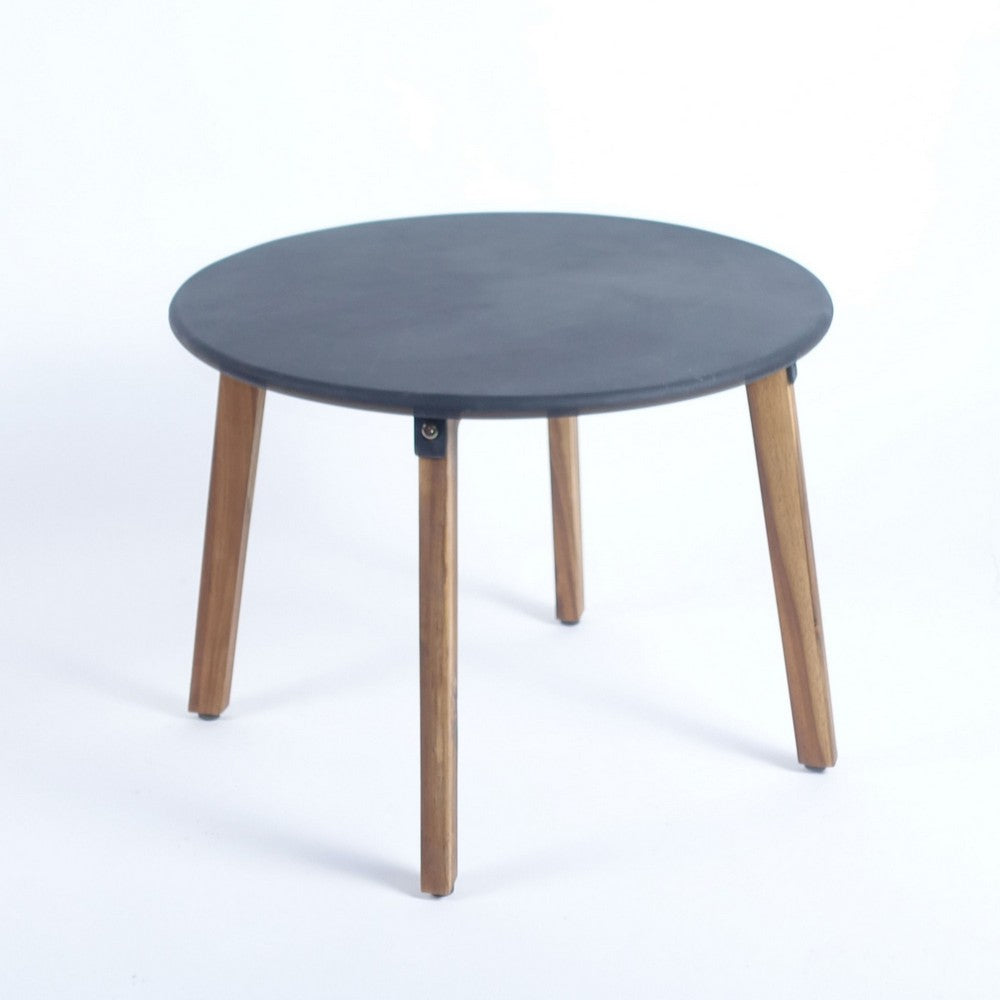 3 Piece Outdoor Wicker Chairs and Acacia Table Set, Gray Concrete Top By Casagear Home