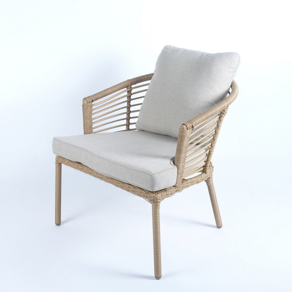 3 Piece Outdoor Wicker Chairs and Acacia Table Set, Gray Concrete Top By Casagear Home