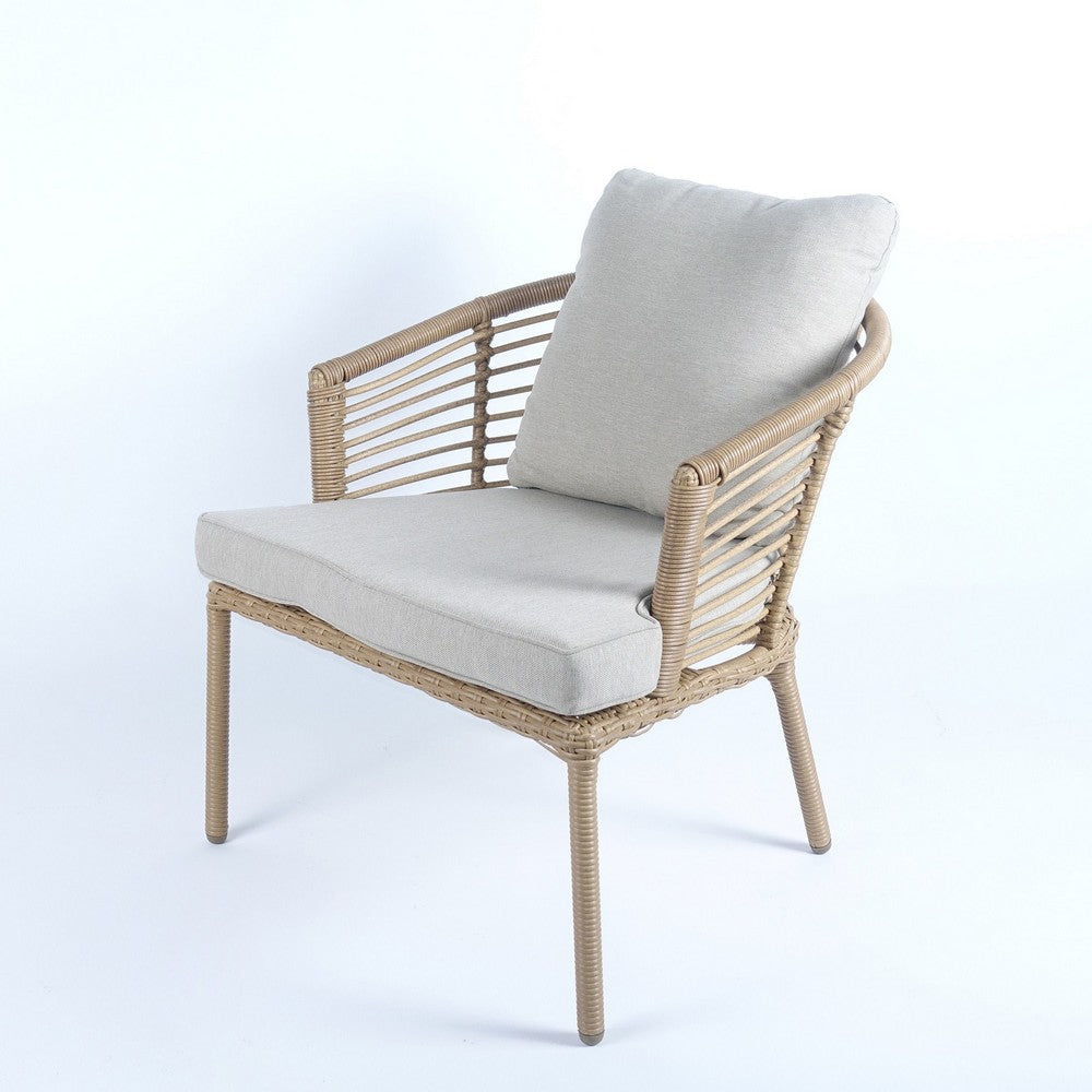 3 Piece Outdoor Wicker Chairs and Acacia Table Set Gray Concrete Top By Casagear Home BM317513