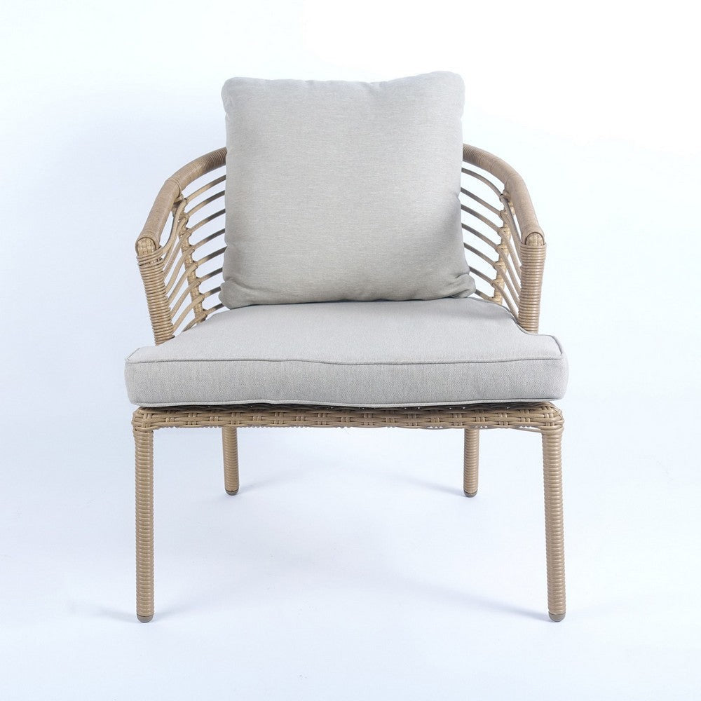 3 Piece Outdoor Wicker Chairs and Acacia Table Set Gray Concrete Top By Casagear Home BM317513