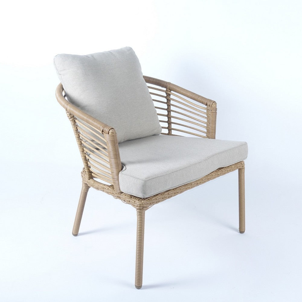 3 Piece Outdoor Wicker Chairs and Acacia Table Set, Gray Concrete Top By Casagear Home