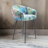 26 Inch Counter Stool Chair, Botanical Floral Print Blue Velvet, Black Legs By Casagear Home