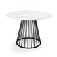 43 Inch Round Dining Table White Faux Marble Top Black Pedestal Base By Casagear Home BM317517