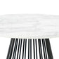 43 Inch Round Dining Table White Faux Marble Top Black Pedestal Base By Casagear Home BM317517