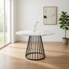 43 Inch Round Dining Table, White Faux Marble Top, Black Pedestal Base By Casagear Home