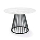 43 Inch Round Dining Table, White Faux Marble Top, Black Pedestal Base By Casagear Home