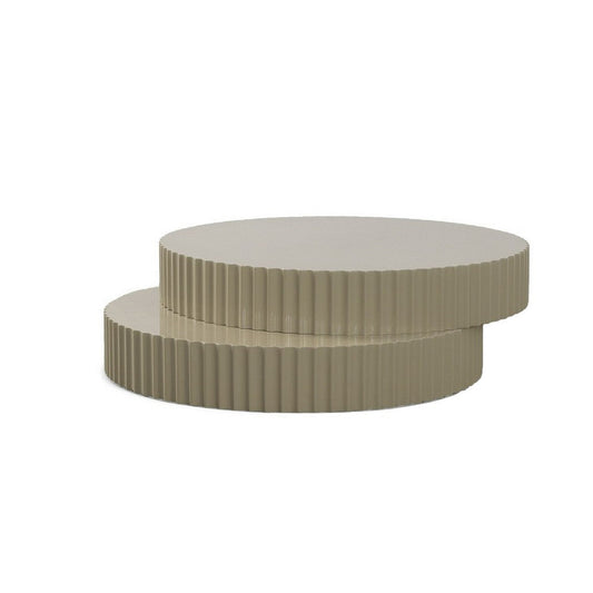 48 Inch Coffee Table, Round Top, Offset Fluted Accent, Modern Taupe Gray By Casagear Home