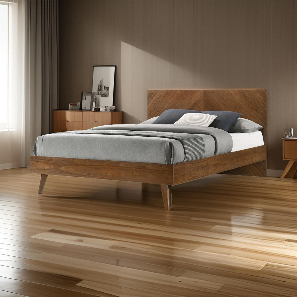 Nova Rem Queen Size Platform Bed, Chevron Pattern Headboard, Walnut Brown By Casagear Home