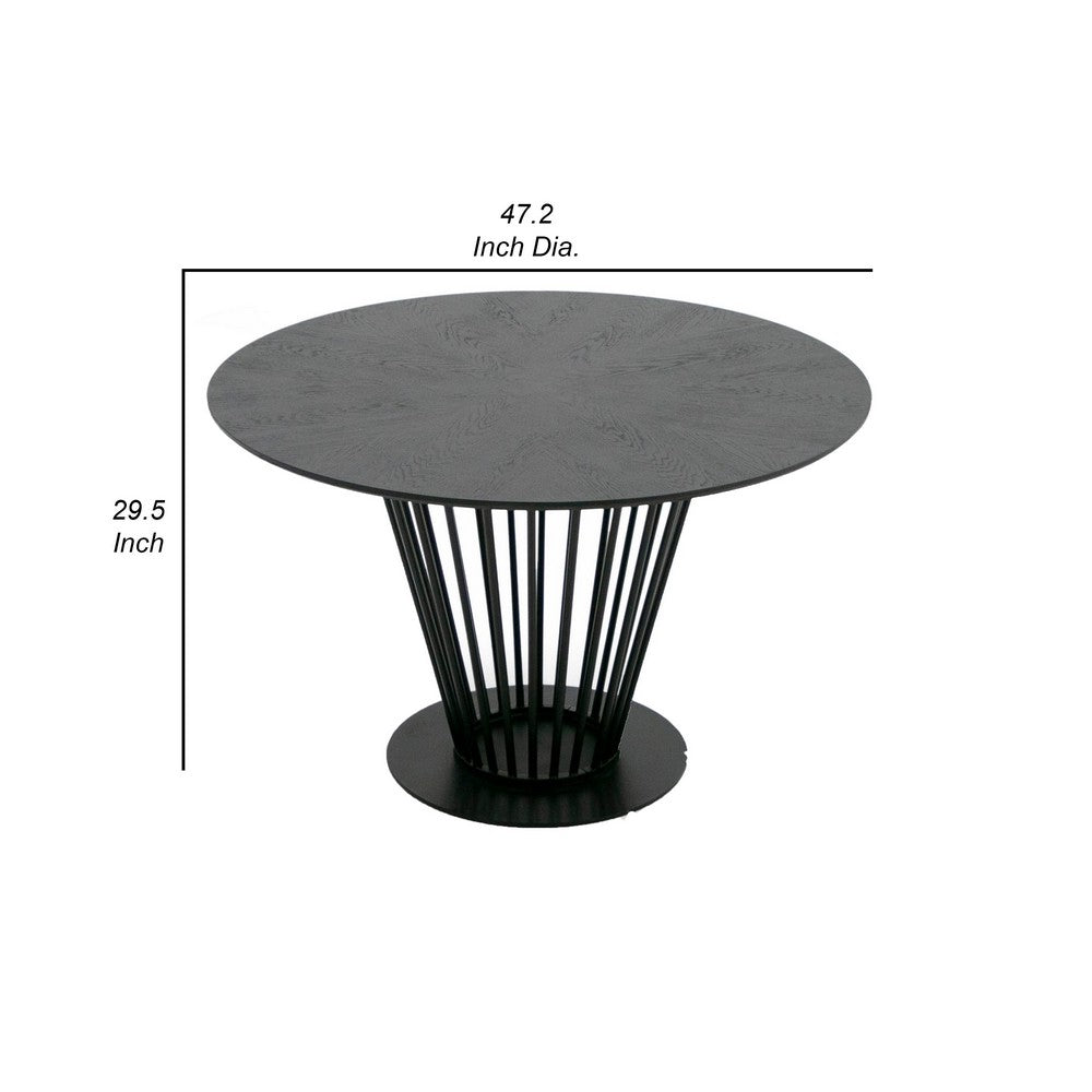 47 Inch Dining Table, Round Top, Modern Black Iron Metal Pedestal Base By Casagear Home