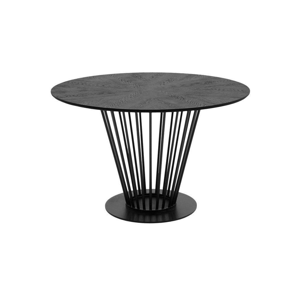 47 Inch Dining Table, Round Top, Modern Black Iron Metal Pedestal Base By Casagear Home