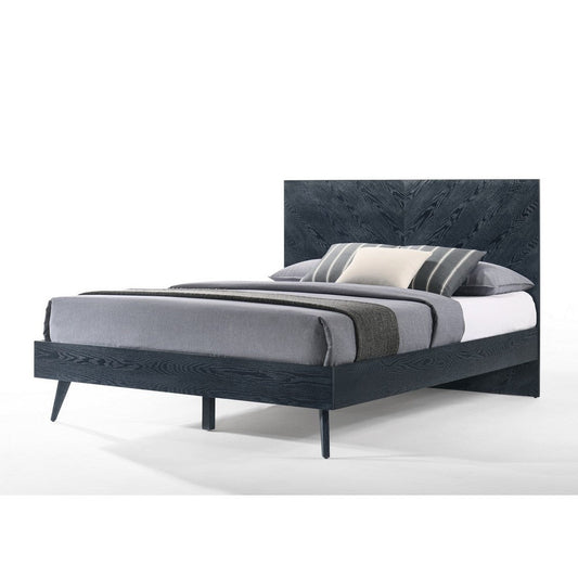 Cid Coy Queen Size Platform Bed, Ash Veneer with Crown Cut Pattern, Gray By Casagear Home