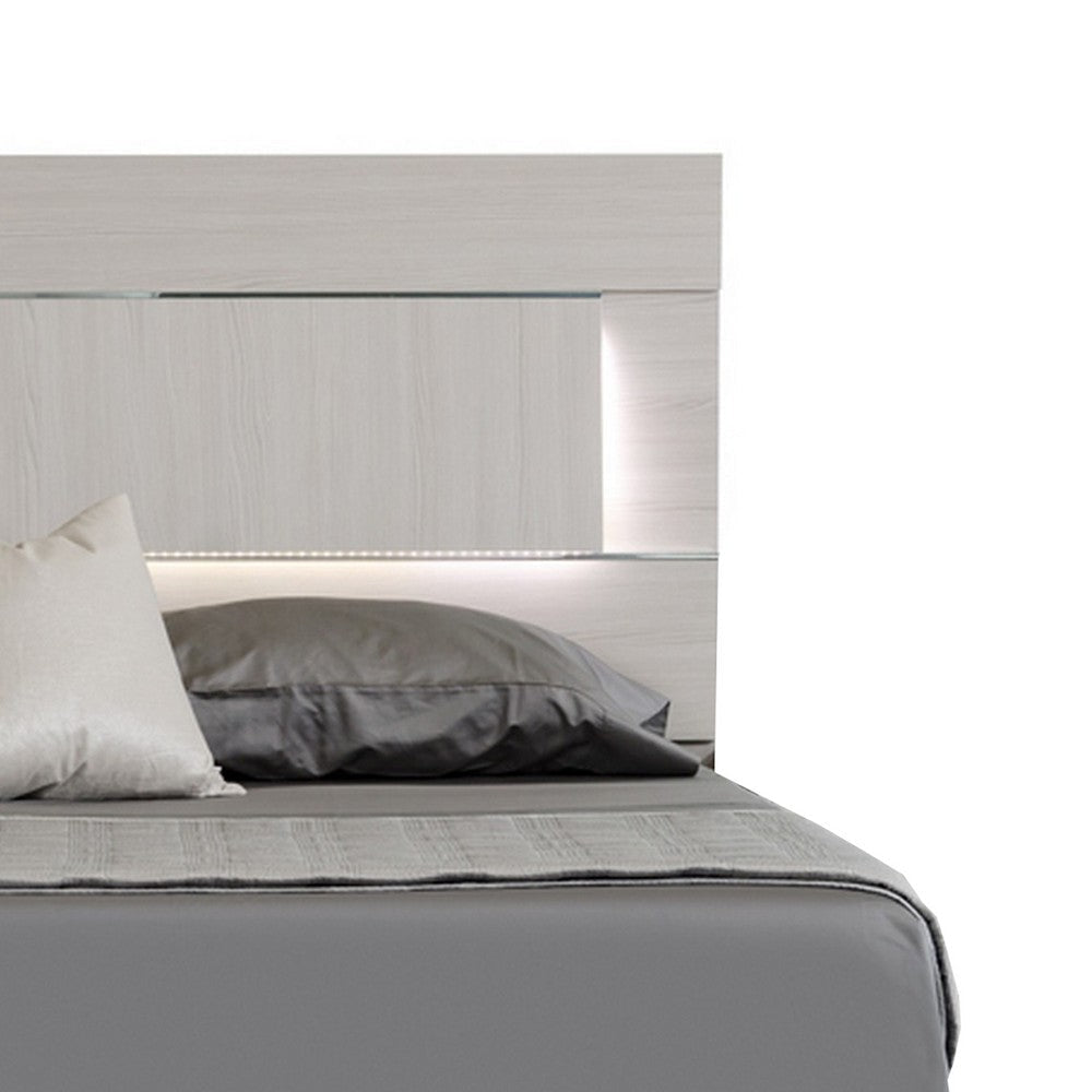 Cid Aiza Queen Platform Bed LED Lighted Headboard Chrome Acrylic Gray By Casagear Home BM317528