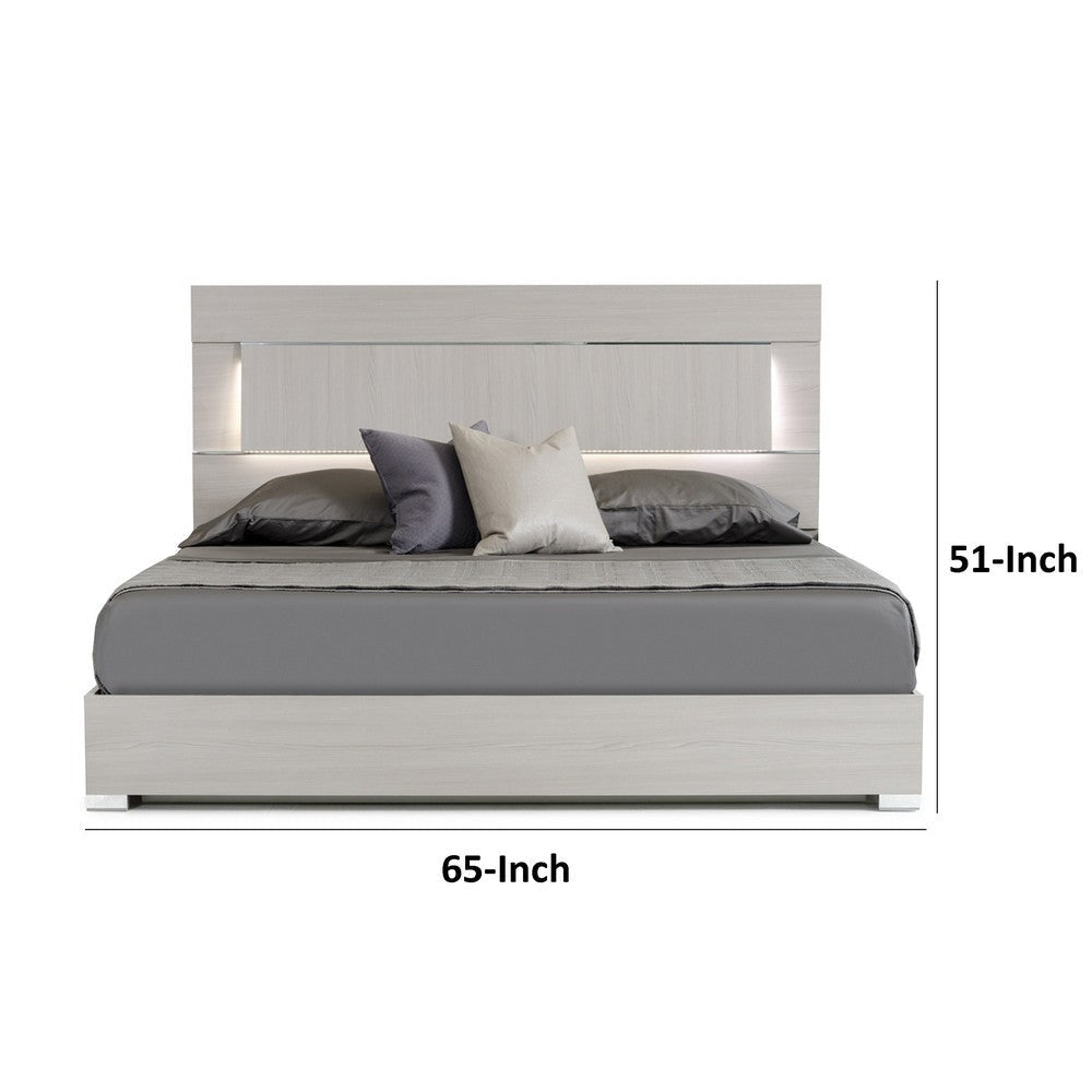 Cid Aiza Queen Platform Bed LED Lighted Headboard Chrome Acrylic Gray By Casagear Home BM317528