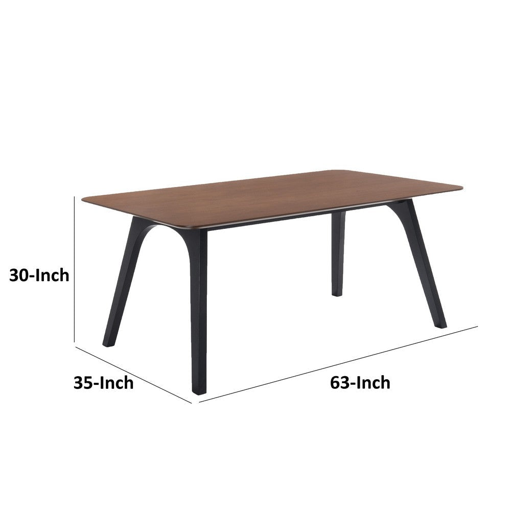 63 Inch Dining Table Rectangular Top with Curved Edges Walnut Brown By Casagear Home BM317530