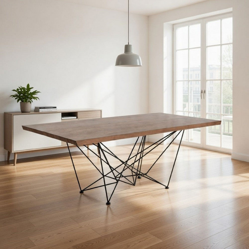 79 Inch Dining Table, Rectangular Walnut Top, Modern Black Metal Base By Casagear Home