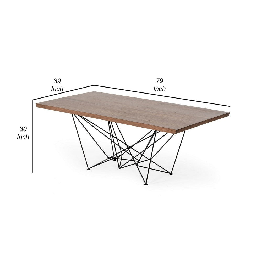 79 Inch Dining Table Rectangular Walnut Top Modern Black Metal Base By Casagear Home BM317533