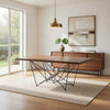 79 Inch Dining Table, Rectangular Walnut Top, Modern Black Metal Base By Casagear Home