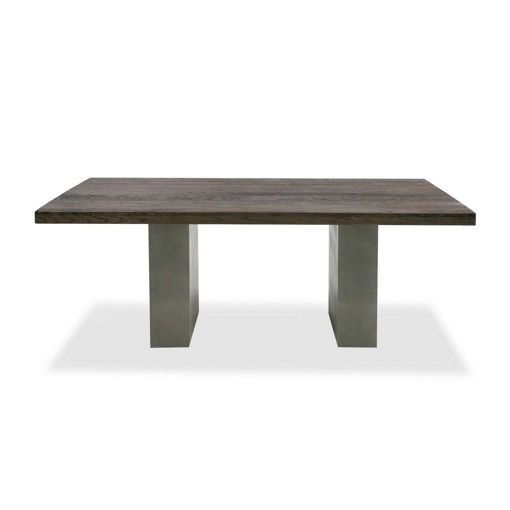 Cid Ari 94 Inch Dining Table, Heritage Oak Rectangular Top, Dark Gray By Casagear Home