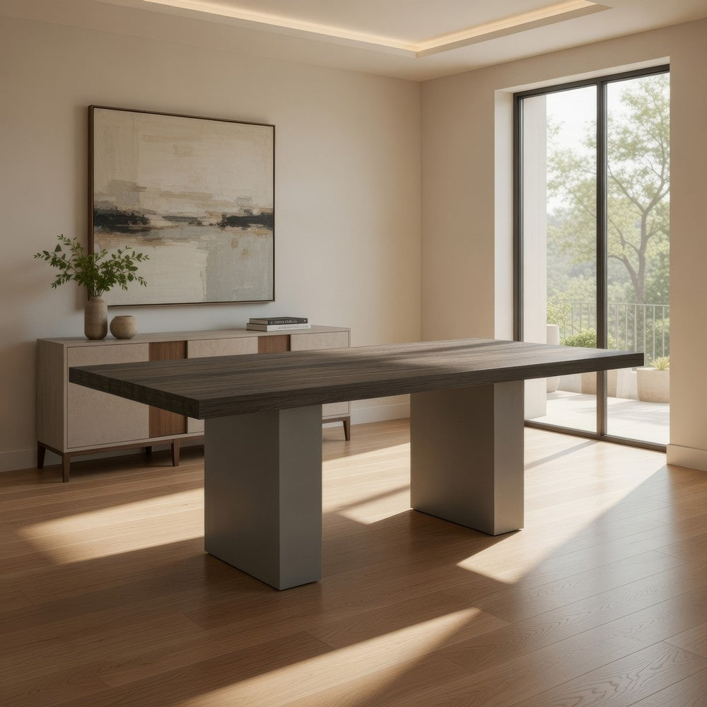 Cid Ari 94 Inch Dining Table, Heritage Oak Rectangular Top, Dark Gray By Casagear Home